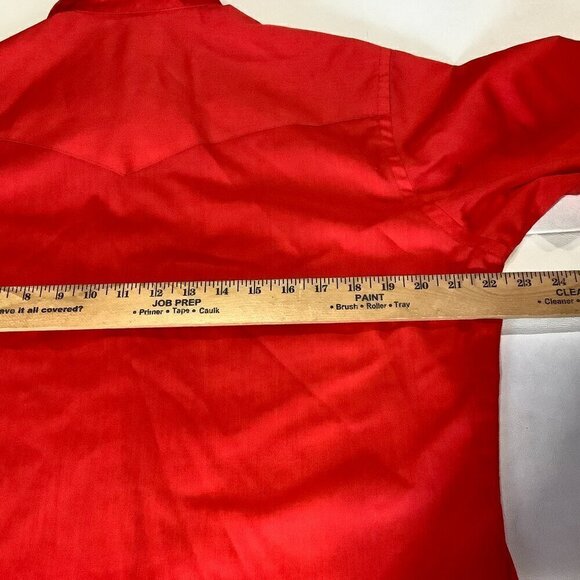 Vintage Wrangler Permanent Press Pearl Snap Shirt Long Tails Red Western 16-33 - Picture 7 of 9
